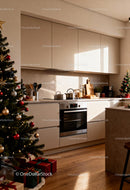 Cozy modern kitchen decorated for Christmas holidays