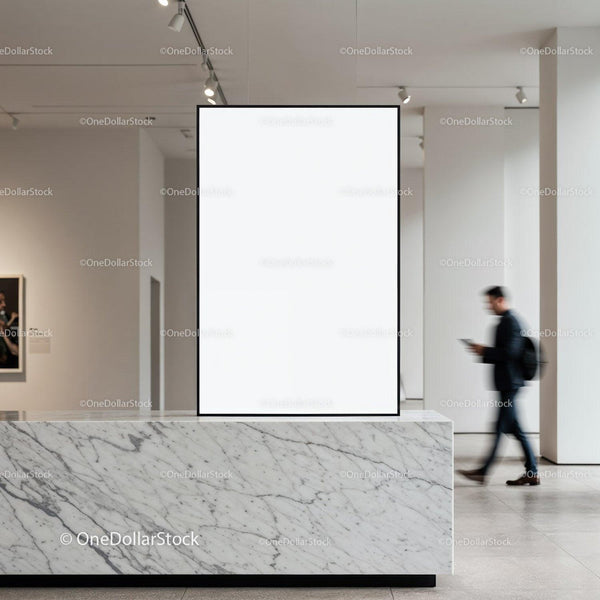 Blank Poster Display in Modern Art Gallery Interior JPG Mockup Image
