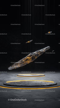 Futuristic Space Station with Floating Asteroids and Illuminated Structures