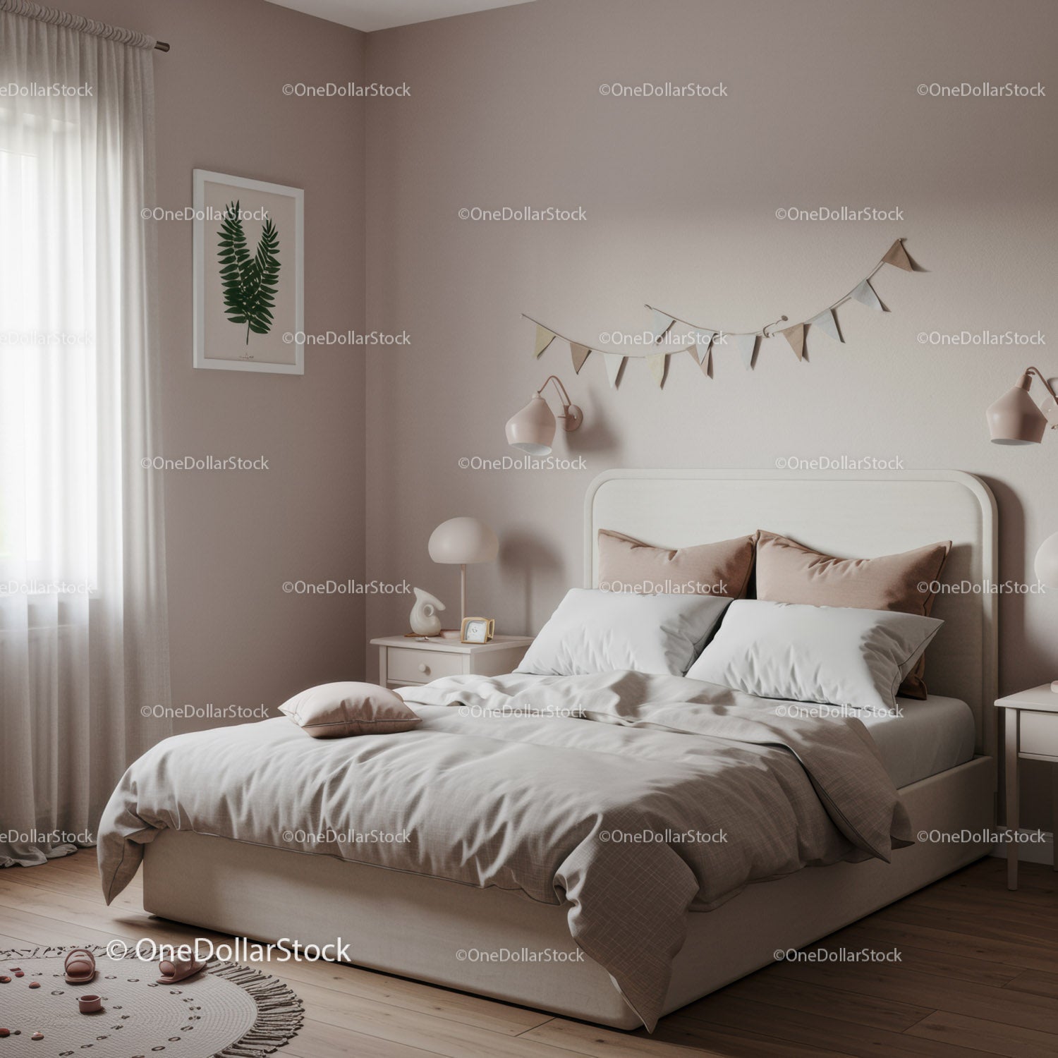 Elegancka, nowoczesna sypialnia w neutralnych odcieniach i przytulnym wystroju