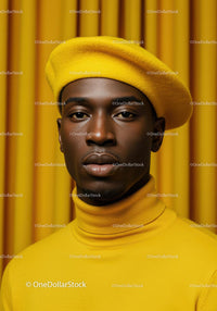 Portrait of Stylish Man Wearing Yellow Beret and Turtleneck