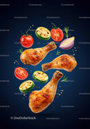 Grilled chicken drumsticks with fresh vegetables ingredients