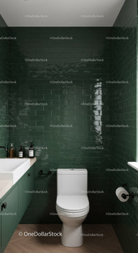 Stylish Modern Bathroom with Green Subway Tiles and White Fixtures