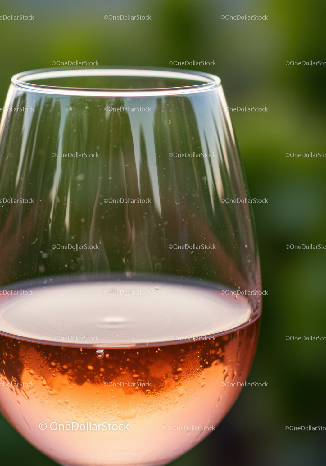 Glass of chilled rosé wine with condensation drops