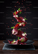 Spiral of Beet Chips with Dill and Cheese Garnish