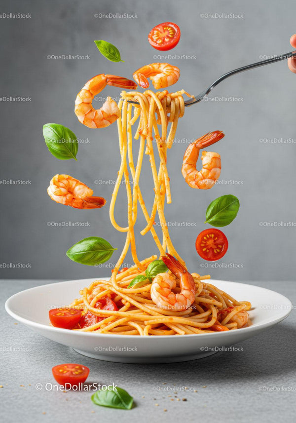 Shrimp Spaghetti with Fresh Basil and Cherry Tomatoes