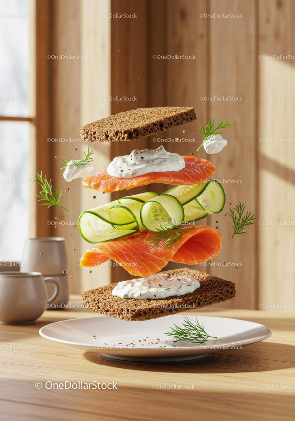 Deconstructed Smoked Salmon Sandwich with Fresh Dill