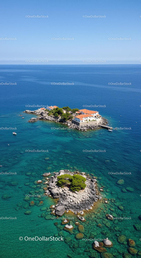 Scenic Coastal Island with Turquoise Waters and A Seaside Villa