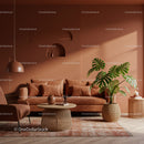 Cozy Modern Living Room with Green Monstera and Rattan Furniture