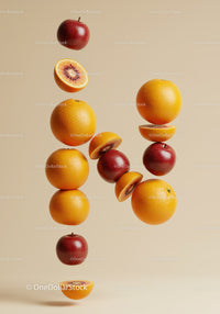 Floating apples and oranges with vibrant citrus slices