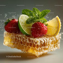 Fresh Honeycomb with Strawberries and Lime Garnish