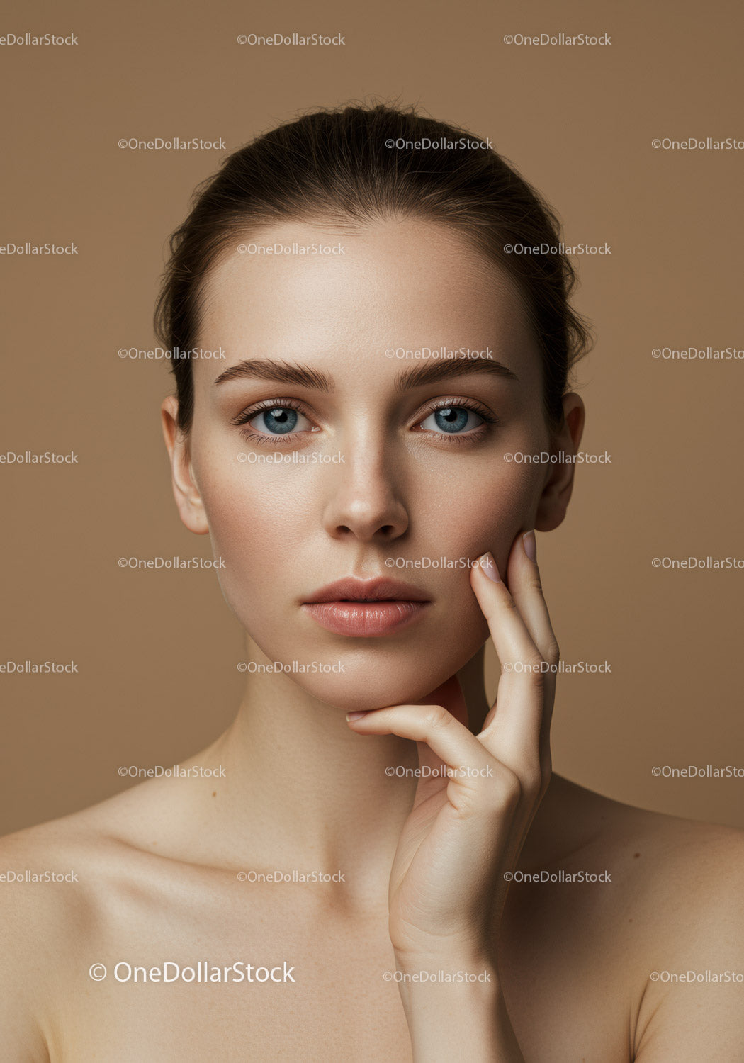 Elegant Female Model Portrait with Clear Skin and Blue Eyes