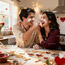 Couple Playfully Baking Heart-Shaped Cookies Together