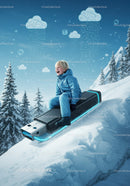 Child joyfully sledding on glowing USB flash drive