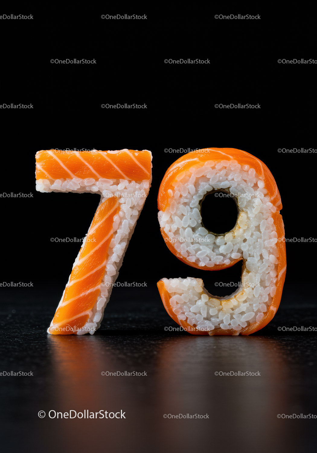 Creative Sushi Numbers Seven and Nine on Black Surface
