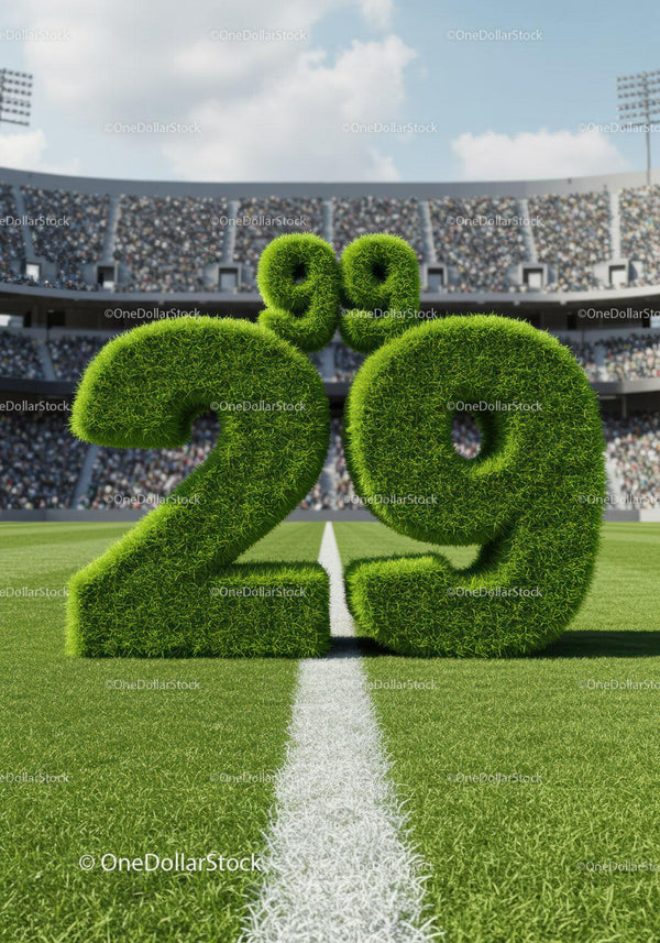 Grass Numbers 29 Shaped on Stadium Field Line