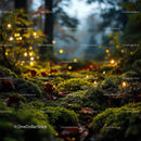 Glowing Fairy Lights Among Mossy Forest Floor