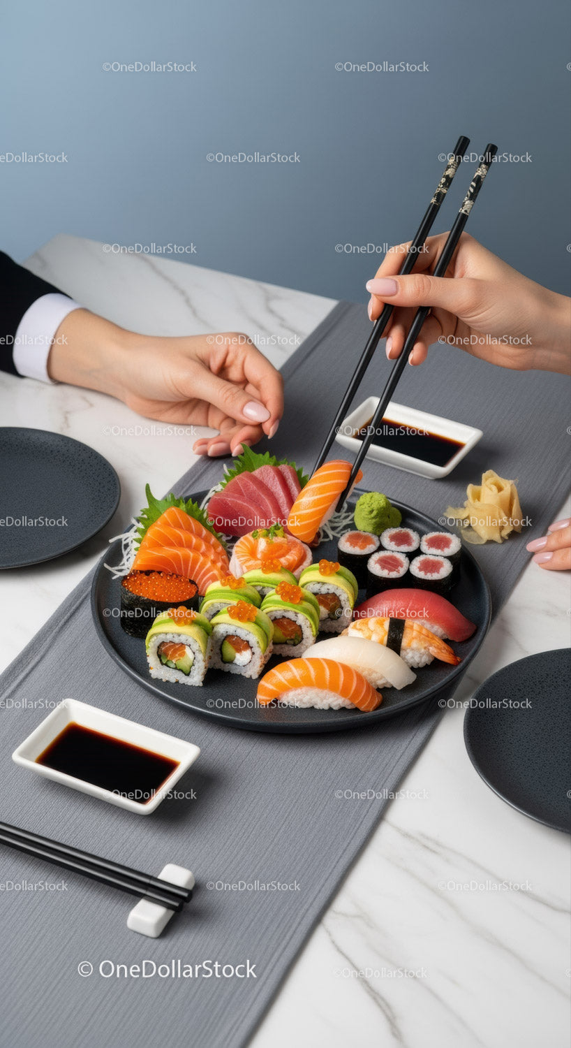 Gourmet Sushi Platter with Fresh Seafood and Vibrant Rolls