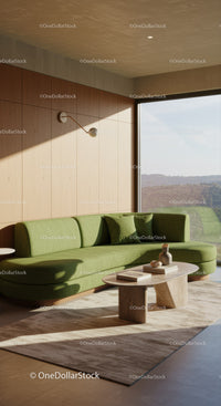 Modern Living Room with Green Sofa and Natural Light