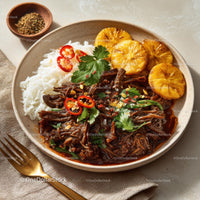 Savory Asian Dish with Rice, Vegetables, and Grilled Plantains