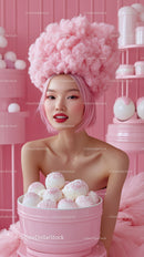 Young Woman in Playful Pink Cotton Candy Hair and Makeup