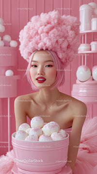 Young Woman in Playful Pink Cotton Candy Hair and Makeup