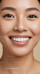 Close up of smiling woman with clear skin and bright teeth