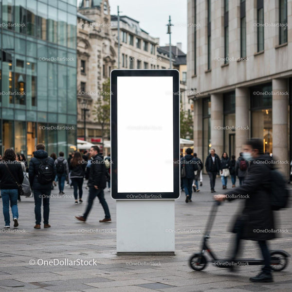 Blank Urban Digital Billboard Amid Busy City Crowd JPG Mockup Image