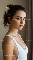Elegant Portrait of a Young Woman with Blue Eyes and Natural Beauty