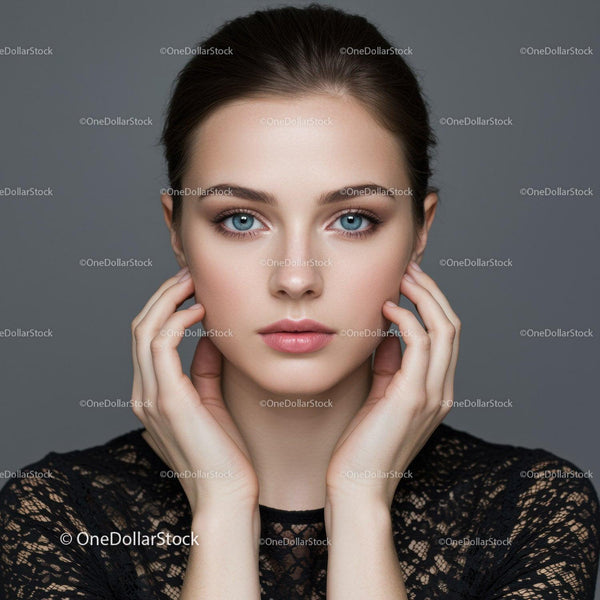 Close-Up Portrait of a Young Woman with Blue Eyes and Flawless Skin