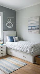Coastal Themed Children's Bedroom with Ocean Artwork and Nautical Decor