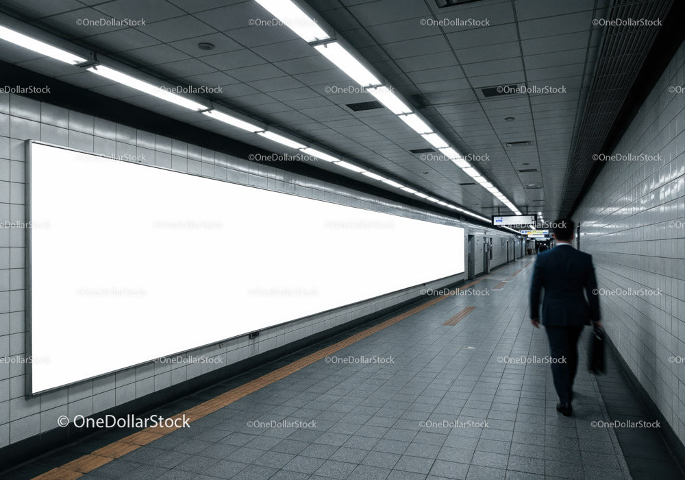 Minimalist Subway Tunnel with Tiled Walls and Modern Lighting