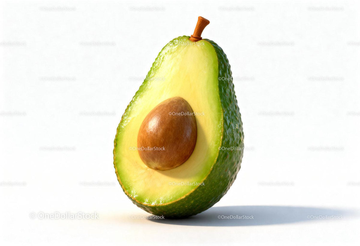 Fresh ripe avocado half with seed on white background