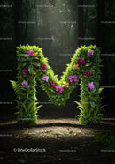 Letter M Formed by Lush Green Plants and Orchids