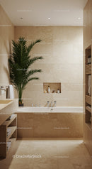 Elegant Modern Bathroom with Built-in Bathtub and Marble Finish