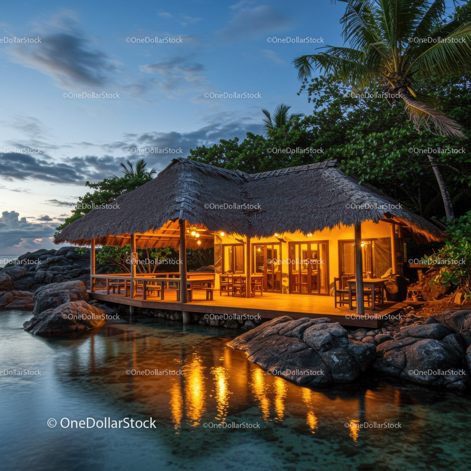 Tropical Beachfront Hut with Cozy Outdoor Dining and Sunset View