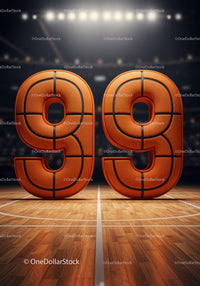 Basketball numbers ninety nine on court hardwood floor
