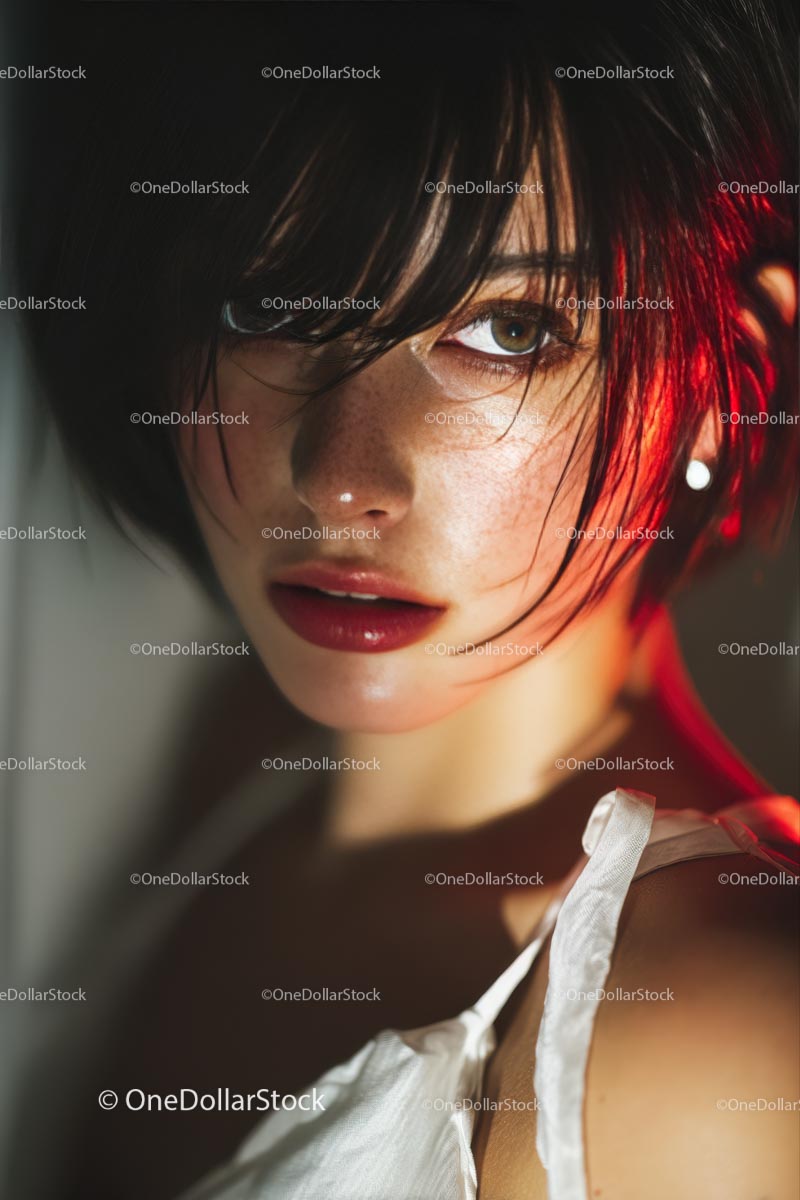 Dramatic Close-Up of a Beautiful Woman with Intense Expression
