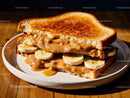 Peanut Butter and Banana Toast on Rustic Wooden Table