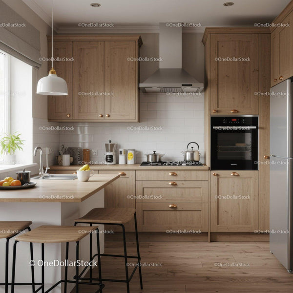 Contemporary Kitchen with Wooden Cabinets and Stainless Steel Appliances