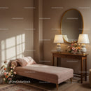 Cozy chaise lounge with floral accents in warm room