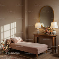 Cozy chaise lounge with floral accents in warm room