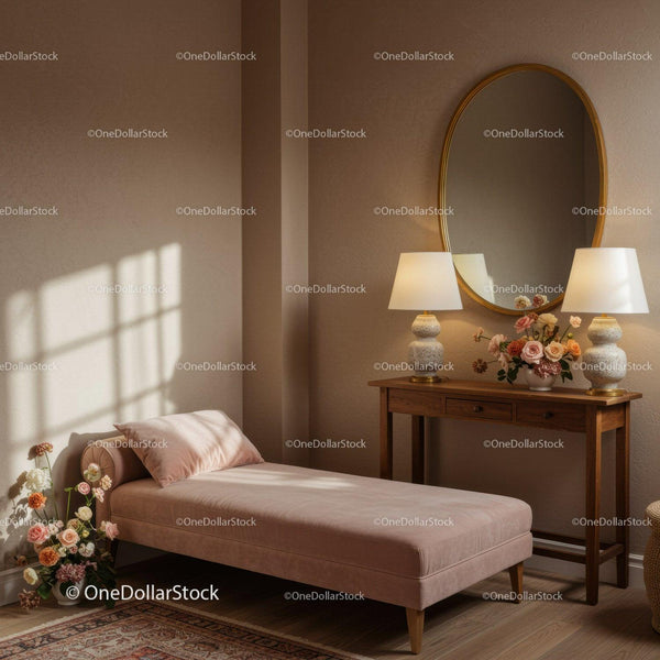 Cozy chaise lounge with floral accents in warm room