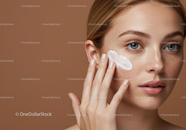Close-Up of Woman with Freckled Skin Applying Cream for Skincare Routine