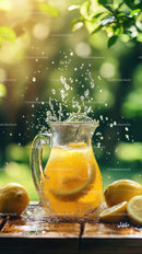 Fresh Lemonade with Sliced Lemons in a Glass Pitcher on Rustic Wooden Surface