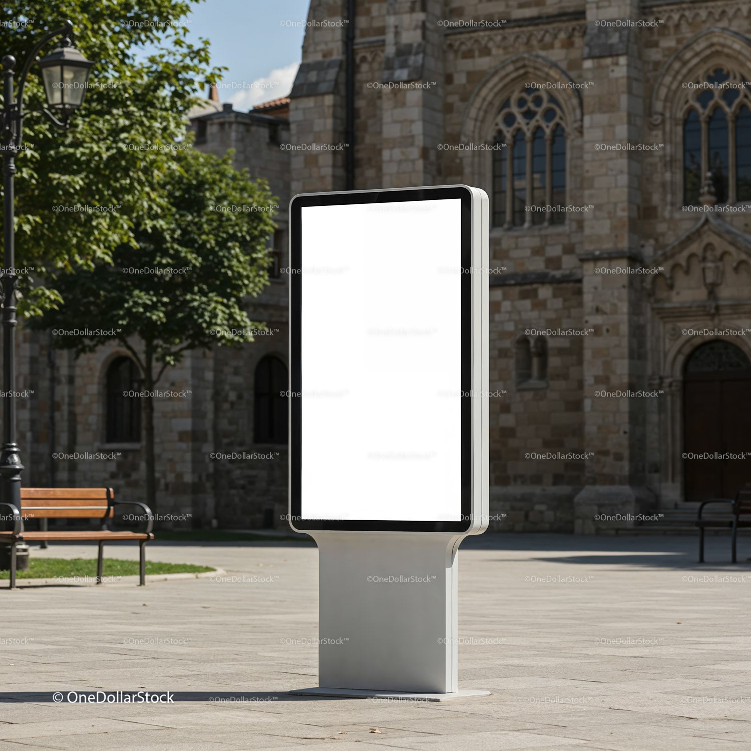 Blank urban digital billboard on city square