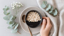 Minimalist Breakfast with Oats and Eucalyptus Decor