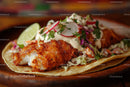 Crispy Fish Taco With Fresh Vegetables and Lime Wedge
