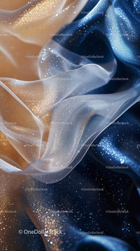 Luxurious Glittering Blue and Gold Silk Fabric for Fashion and Decor