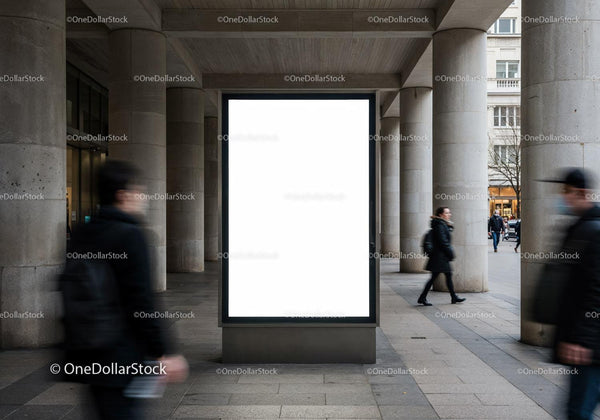 Blank Advertising Billboard in Urban Pedestrian Area JPG Mockup Image